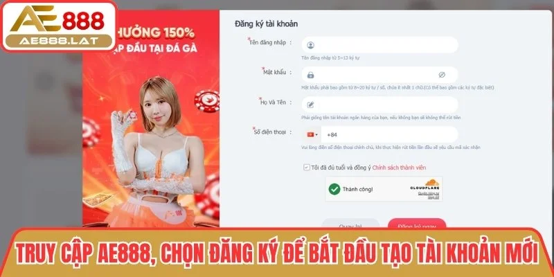 Truy cập AE888, chọn Đăng ký để bắt đầu tạo tài khoản mới